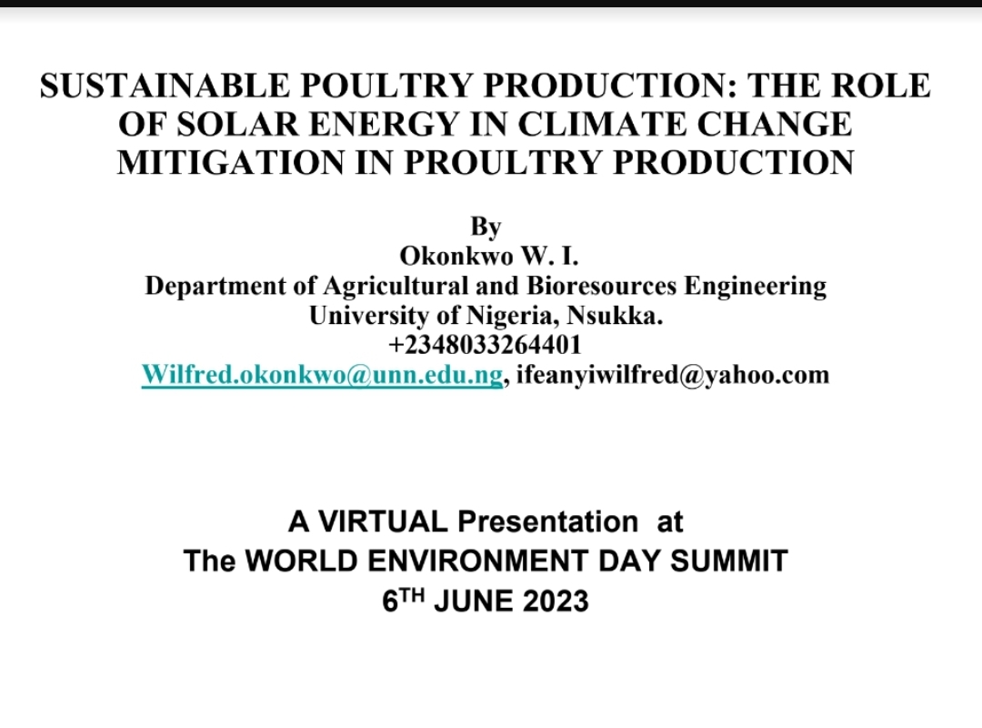 Sustainable poultry production: The role of solar energy in climate change Mitigation in poultry production